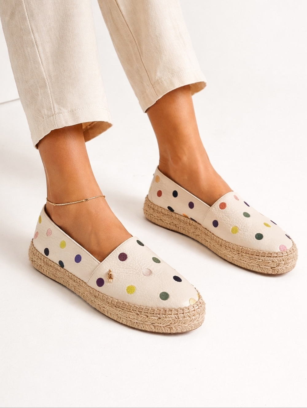 Kurt Geiger London Morella Dotted Espadrilles, 37.5, Boho, Raffia, Coastal